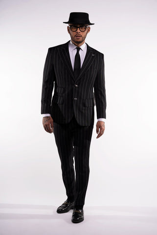 Mens Black Pinstripe Suit